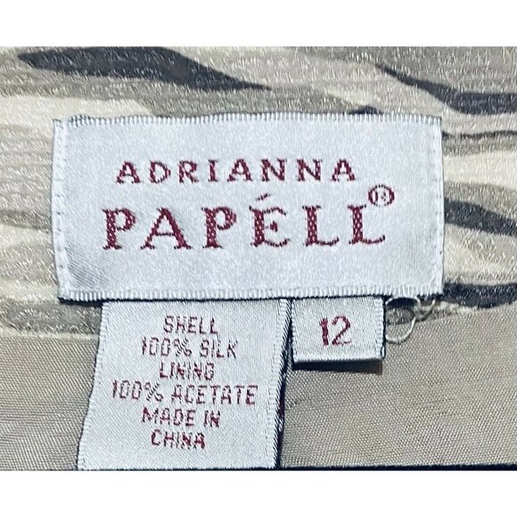 Adrianna Papell Animal Print Top Womens Size 12 100% Silk Button Front Jacket - Picture 4 of 5